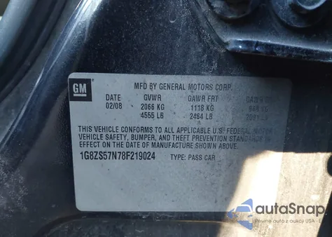 2008 Saturn Aura Xe z USA, uszkodzony, nr VIN 1G8ZS57N78F219024